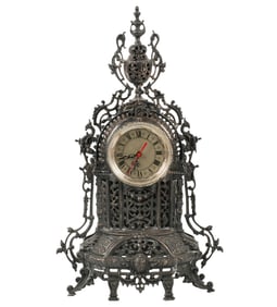 A Portuguese Cast Iron Mantel Clock