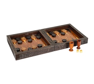 A Persian Carved Wood Backgammon Set