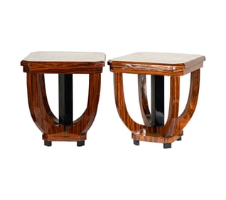 A Pair of Art Deco-Style Parquetry Octagonal Tables