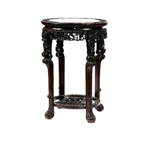 A Chinese Marble-Inset Carved Hardwood Table
