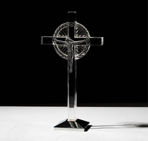 A Lalique Glass and Chromed Metal Crucifix