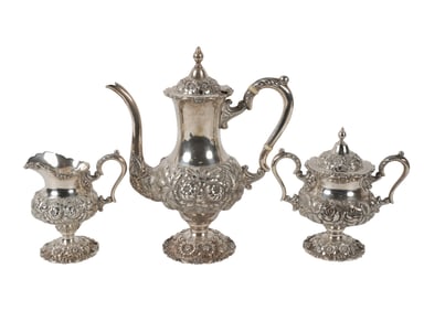 A Stieff Sterling Repousse Coffee Service
