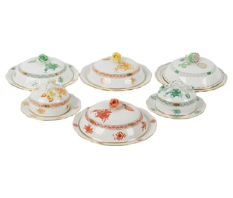 Six Herend Chinese Bouquet Porcelain Covered Dishes