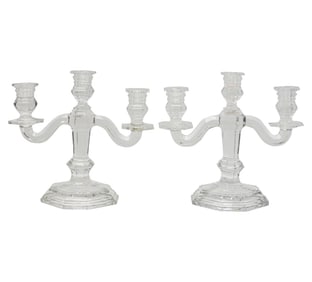 A Pair of Baccarat Regence Crystal Three-Light Candelabra