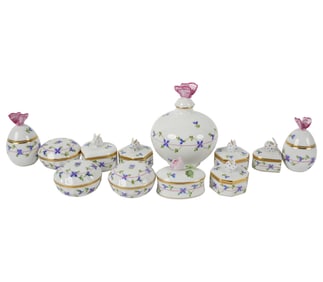 Twelve Herend Blue Garland Porcelain Covered Boxes