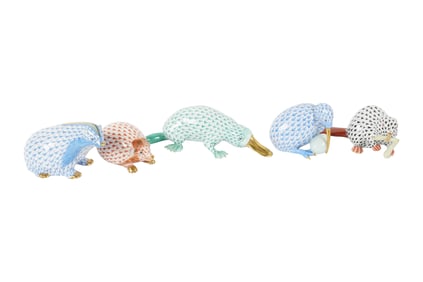 Five Herend Fishnet Porcelain Animal Figures