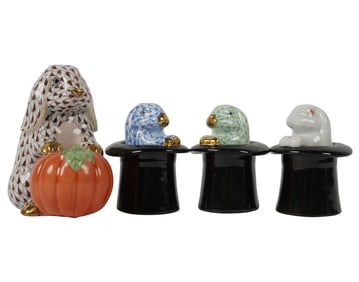 Four Herend Porcelain Rabbit Figures