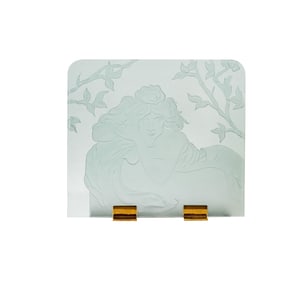 A Brass and Etched Glass Fire Screen