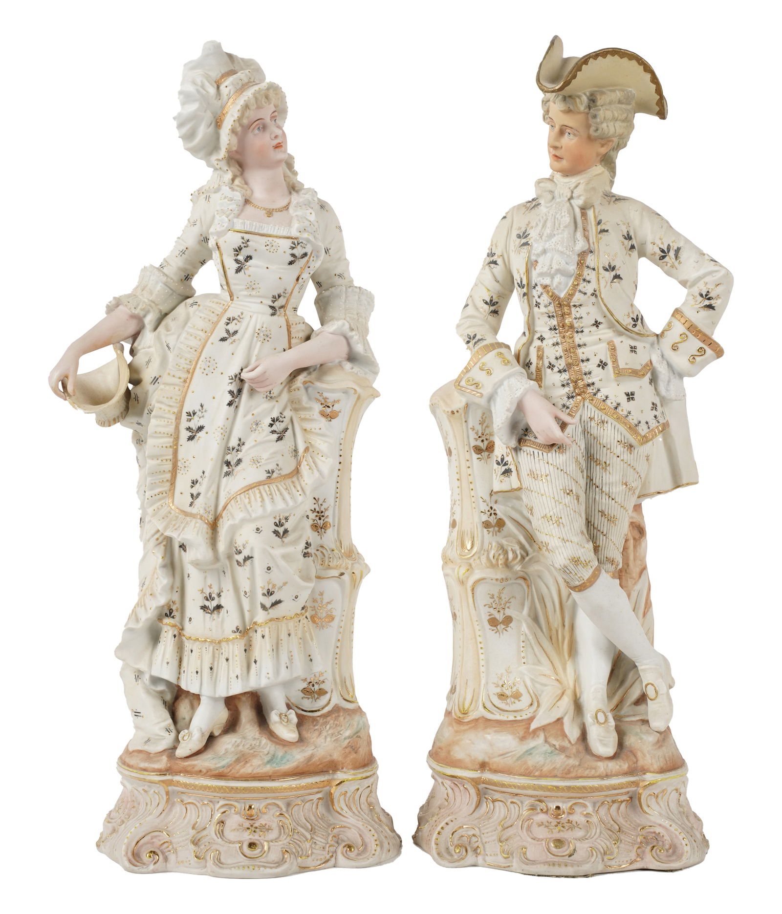 A Pair of German Bisque Porcelain Figures: each with blue mark "PH" Each approximately 17 in. (43.2 cm.) high