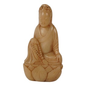 A Chinese Carved Soapstone Figure of Guan Yin