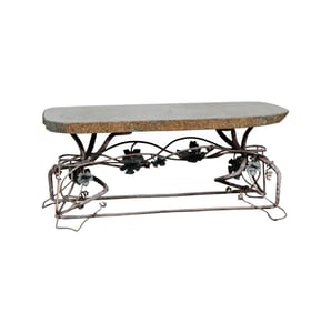 An Iron and Stone Garden Bench