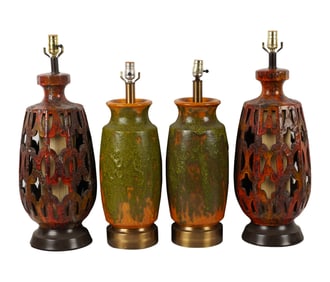 Two Pairs of Earthenware Pottery Table Lamps