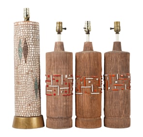 A Group of Four Mid-Century Modern Pottery Table Lamps