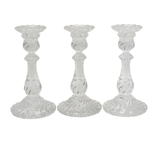 Three Baccarat Bambous Crystal Candlesticks