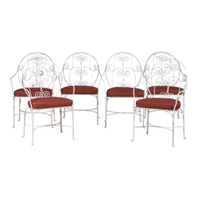 A Set of Six Painted Iron Patio Armchairs