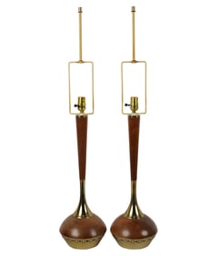 A Pair of Laurel Lamp Co. Wood and Brass Table Lamps
