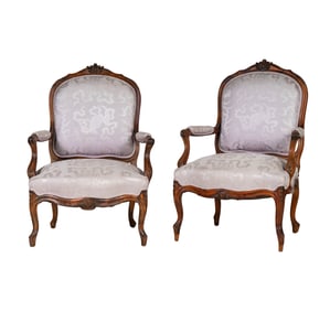 A Pair of Louis XV-Style Walnut Fauteuils