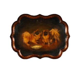 A Victorian-Style Lacquer Tray Decorated With Pekingese Dogs