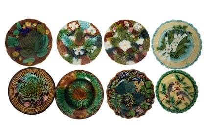 A Group of Eight French and English Majolica Plates