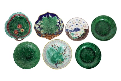 A Group of Seven Majolica Plates