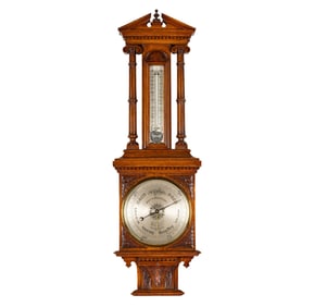 An English Carved Oak Wall Barometer