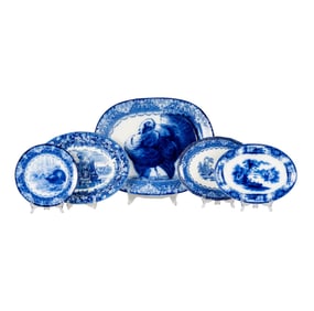 A Group of English Flow Blue and Transferware Platters