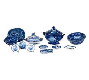 A Group of English Flow Blue and Scenic Transferware China