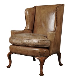 A Queen Anne-Style Leather Wing Chair