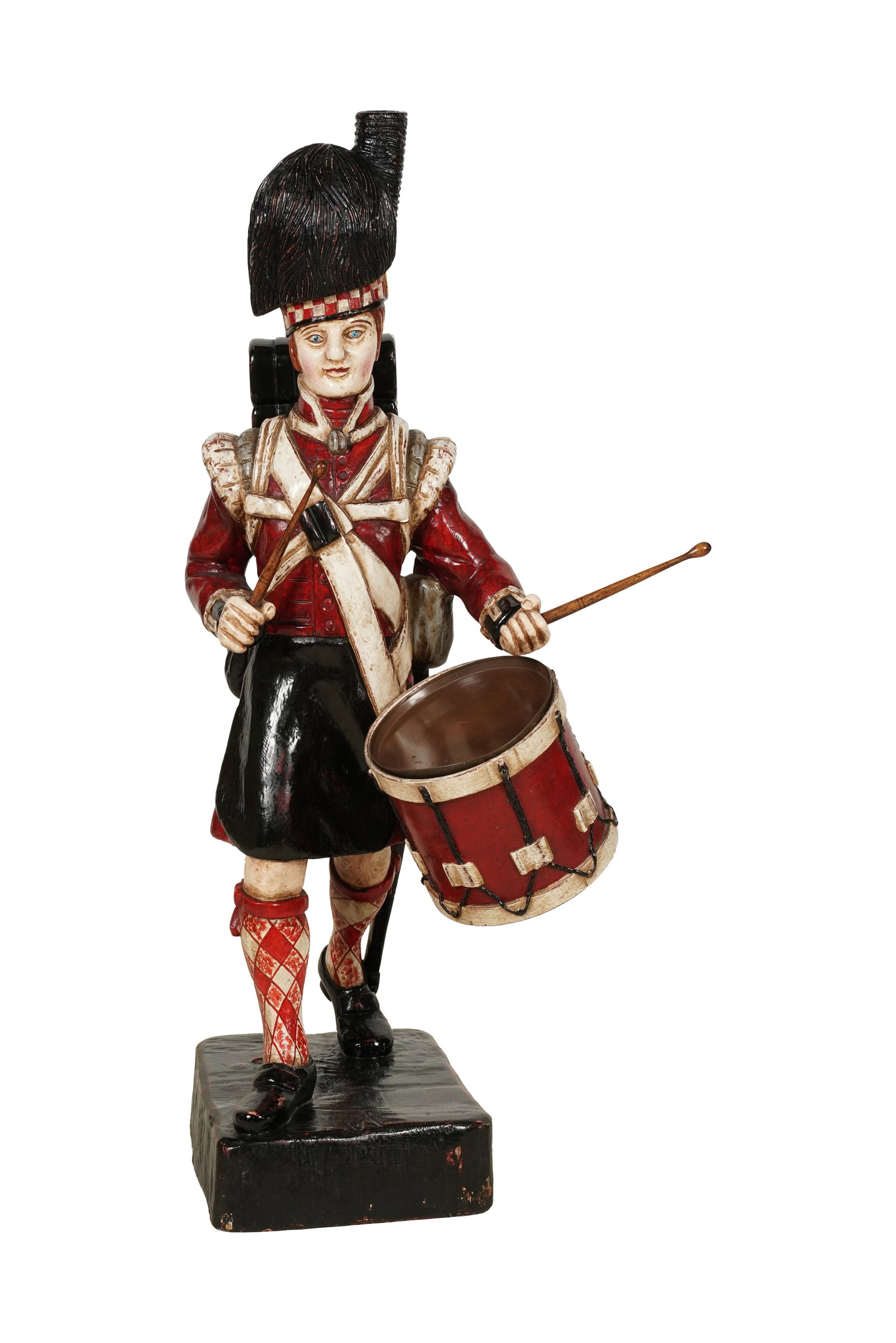 A Painted Figure of a Scottish Drummer: 20th century; unsigned 43 x 19 x 14 in. (109.2 x 48.3 x 35.6 cm.) Property from the Ronald A. Katz Collection, Holmby Hills