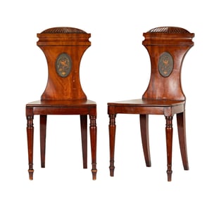 A Pair of English Regency Mahogany Hall Chairs