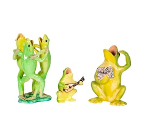 Three Jerome Massier Majolica Frog Vases