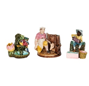 Three Majolica Figural Cigarette and Match Holders