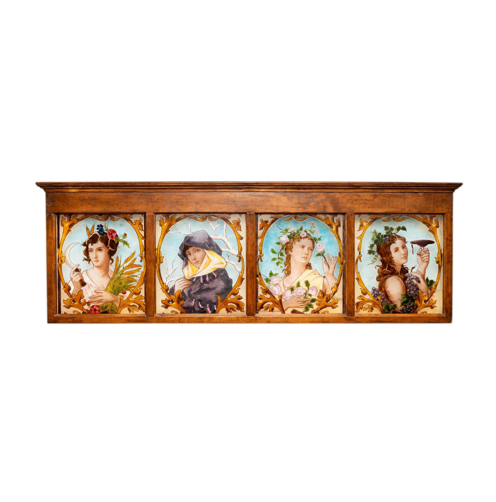 Four Art Nouveau Painted Glass Panels (1 of 10)