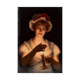 A Painted Porcelain Plaque, Lisette After Petrus Van Schendel, 1806?1870