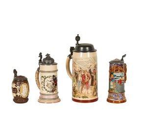 Four Vintage Continental Pottery Beer Steins