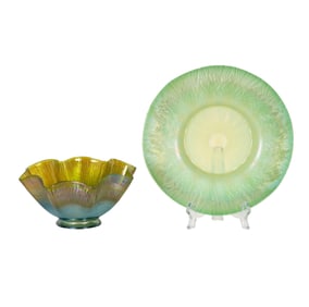 A Tiffany Studios Favrile Glass Shade and Plate