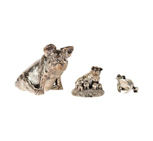 A Group of Three Sterling Silver Animal Figurines