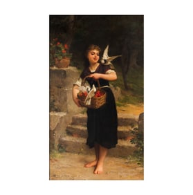 Emile Munier, 1840-1895, A Girl Carrying a Basket of Cherries
