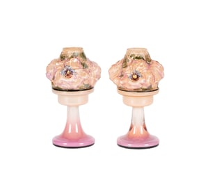 A Pair of Pairpoint-Style Puffy Glass Boudoir Lamps