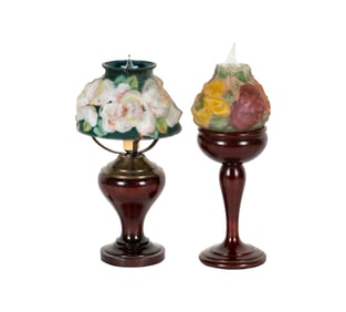 Two Hand-Painted Puffy Glass Boudoir Lamps