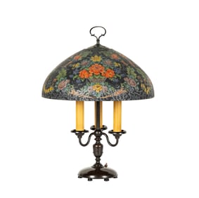 A Handel Floral Bouquet Hand-Painted Glass Table Lamp