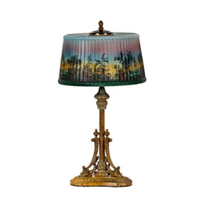 A Pittsburgh Reverse-Painted Glass Lamp