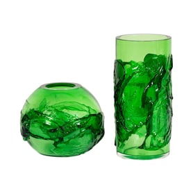 A Murano Green Glass Vase and Bowl