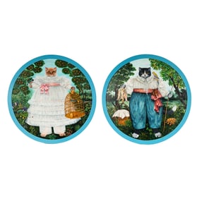 Jimmy Gibbez, B. 1931, Two Works (Cats in Fanciful Costumes)