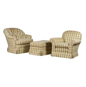 Two Upholstered Armchairs and an Ottoman