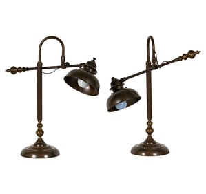 A Pair of Brass Adjustable Height Table Lamps