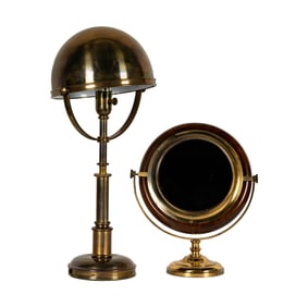 A Brass Lamp and Vanity Mirror
