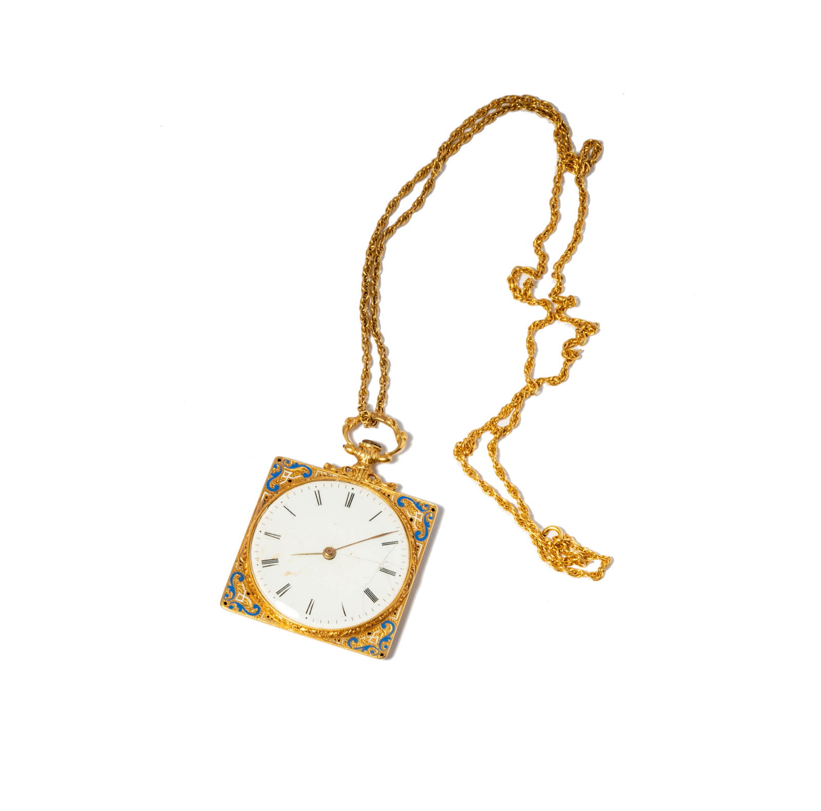 18 Karat Yellow Gold Enamel Pocket Watch with 14 Karat Necklace (1 of 9)