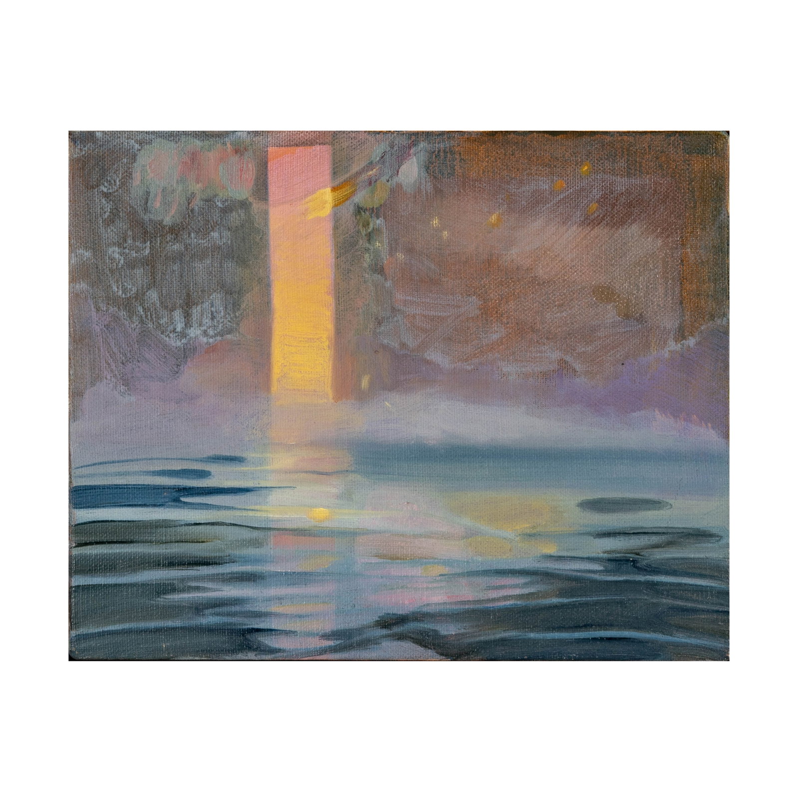 Ciel Olsen Bergman, 1938-2017, Untitled: oil on cavas 1990; signed, dated and inscribed verso "Happy New Year 1990 [Illegible] For Rachel - Love Ciel" 8 x 10 in. (20.3 x 25.4 cm.) Frame: 8 3/4 x 10 3/4 in. (22.2 x 27.3 cm.) Provenance: From 