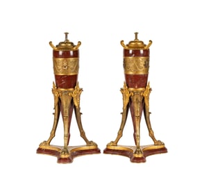 Larry Flynt: A Pair of French Empire Gilt Bronze and Rouge Marble Urns